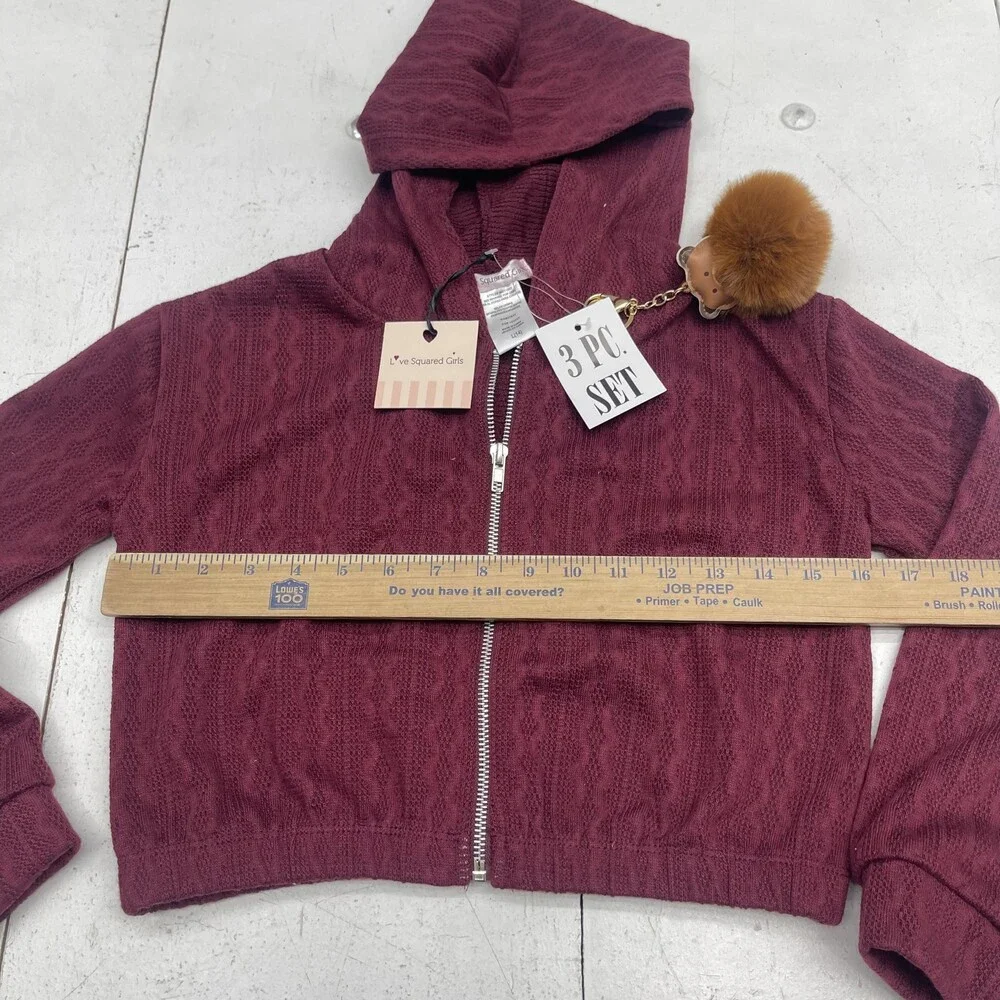 Love Squared Girls Set Girls Large 14 Burgundy Hoodie Pants 3 PC Lounge Outfit